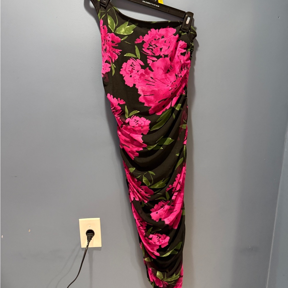 Fashion Nova Black and Pink Floral Midi Dress